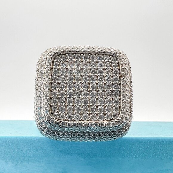 925 Sterling Sliver Moissanite Square Ring, 5.817ctw VVS Stones with baguettes a - Picture 4 of 5